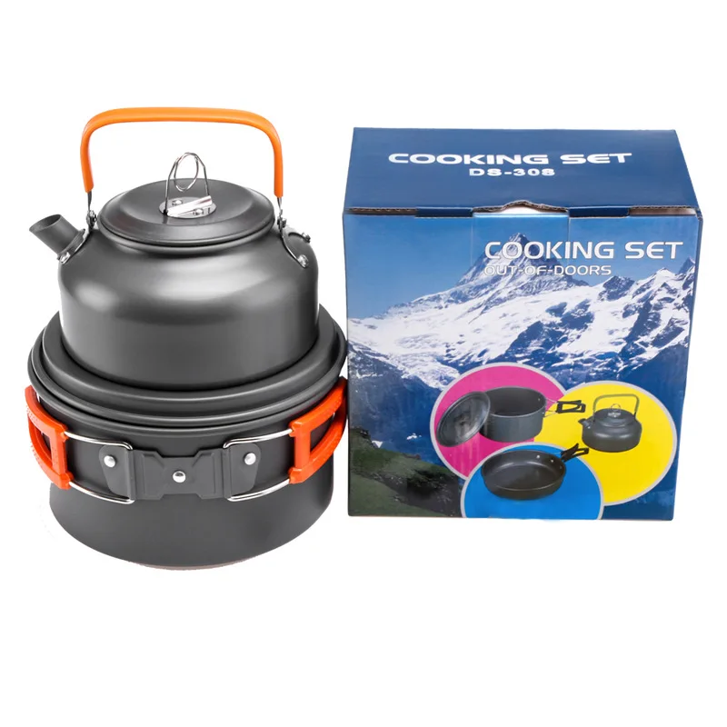 Camping Cooking Kit - Pot d'extérieur, bouilloire, Kit d'ustensiles de