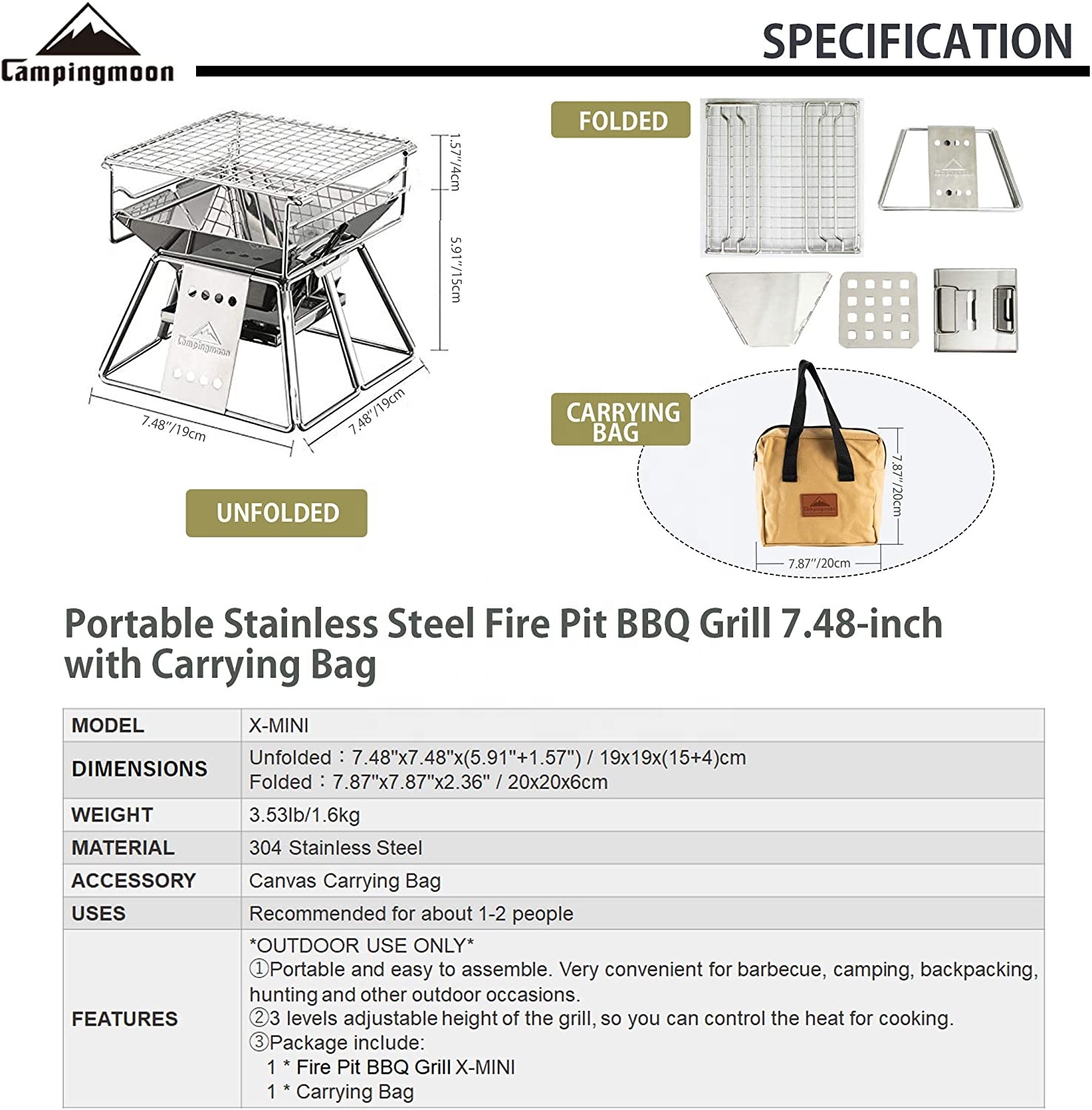 Campingmoon-Barbecue à Charbon - Camping Cooking Grate avis et prix