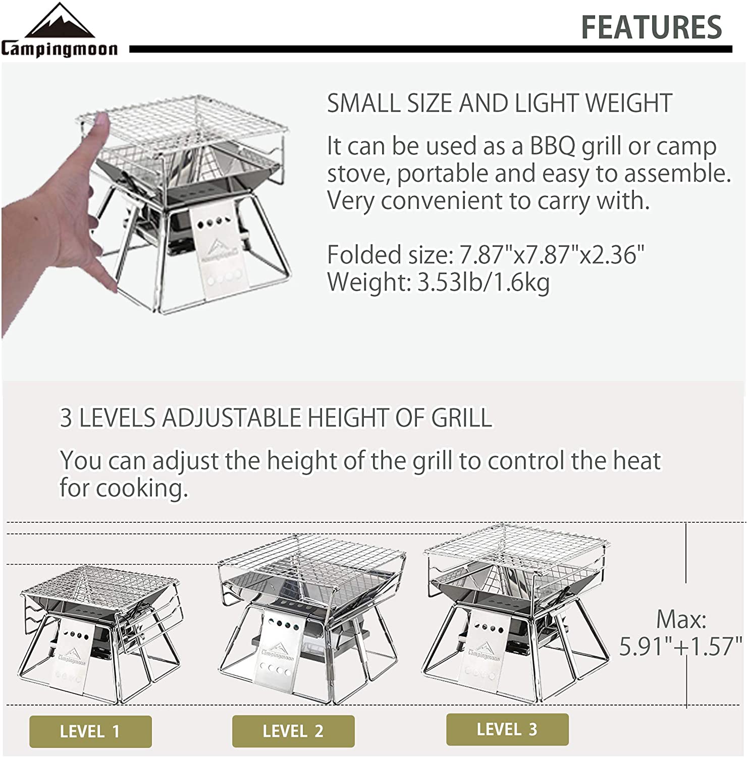 Campingmoon-Barbecue à Charbon - Camping Cooking Grate avis et prix